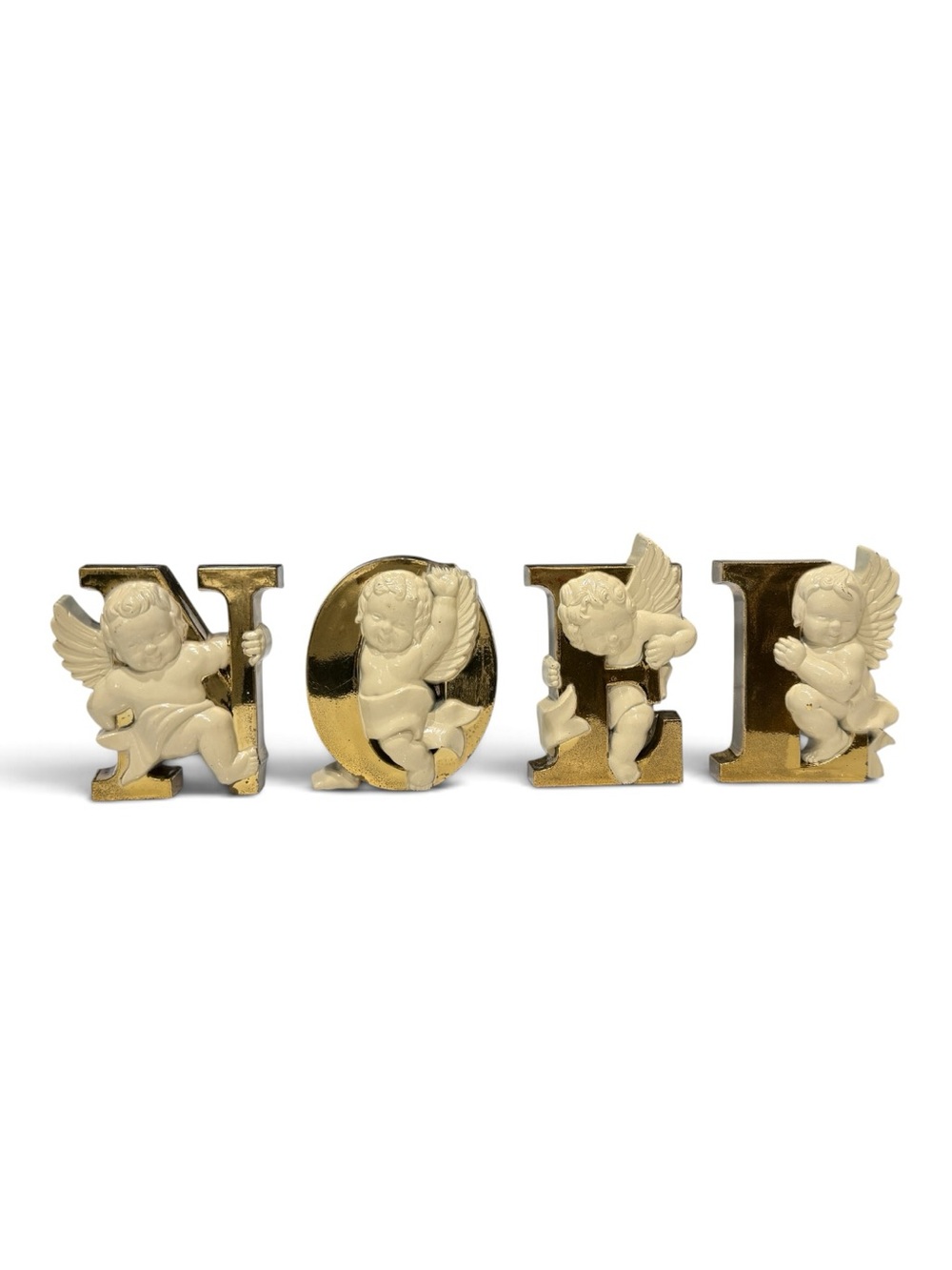 Vintage Burwood Cherub 'Noel' Holiday Wall Decor - Gold and Cream